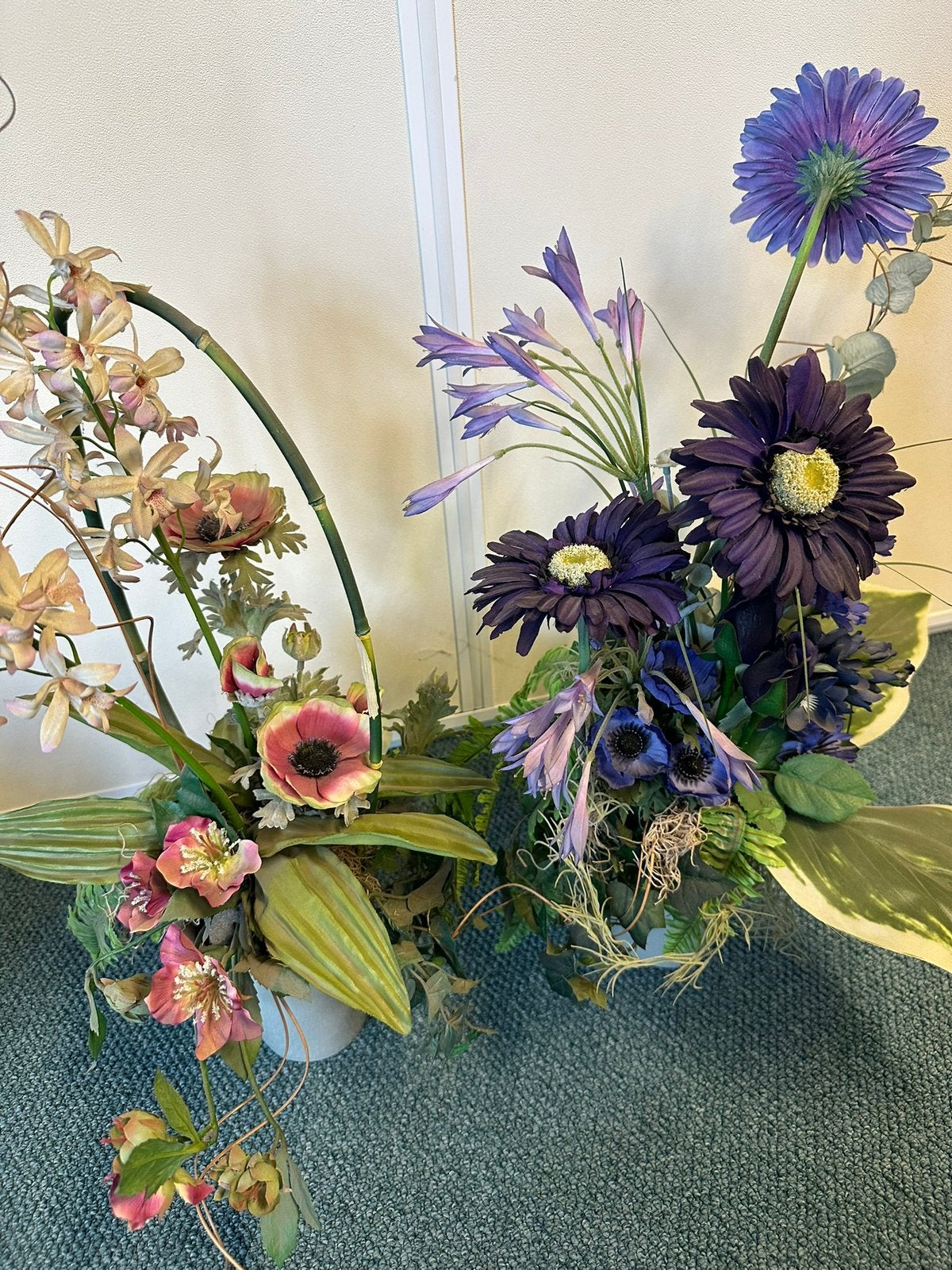 2x Vaas met Luxe Paars/Roze Kunstbloemen (55 cm), Ophalen, Gebruikt