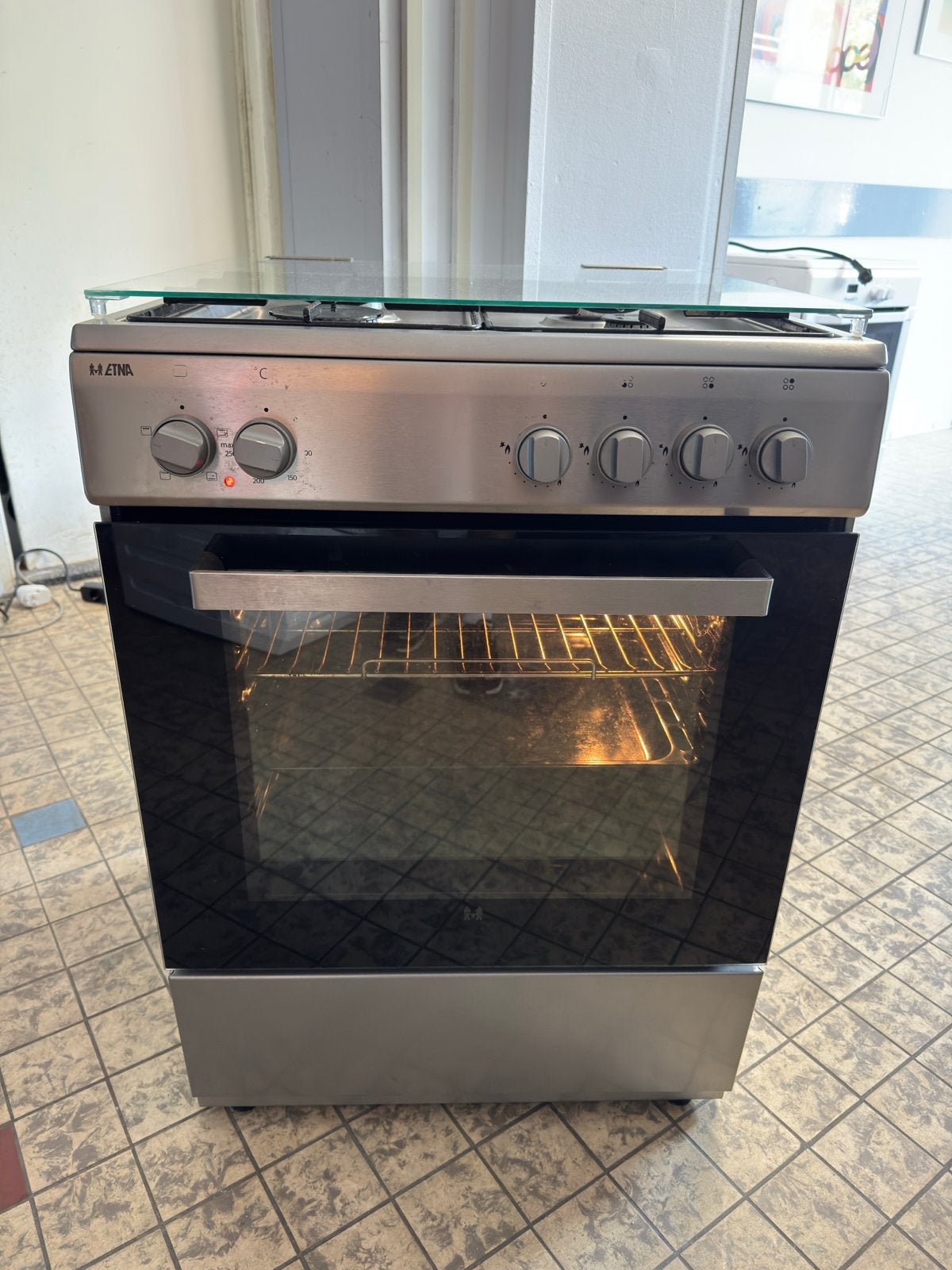 Etna RVS gasfornuis met elektrische oven en grill, Witgoed en Apparatuur, Fornuizen, Gebruikt, Grill, Gas, Vrijstaand