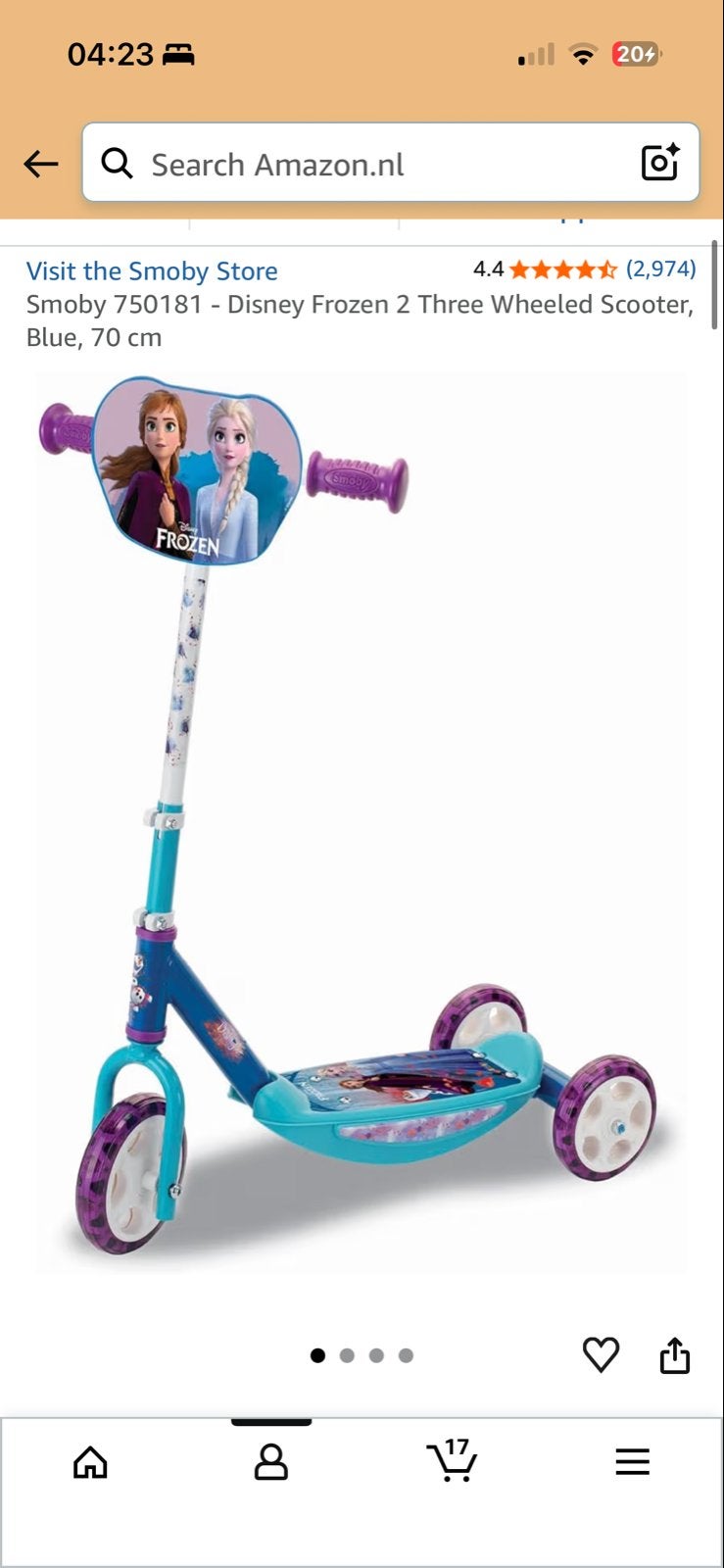 Smoby Disney Frozen 2 Drie Wielen Scooter - Blauw, 70 cm, Ophalen, Zo goed als nieuw, Gewone step