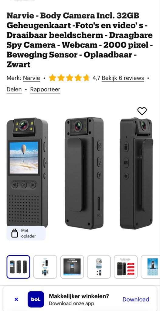 Narvie Body mini Camera met Bewegingssensor, Full HD, Overige soorten, Minder dan 8x, Zo goed als nieuw
