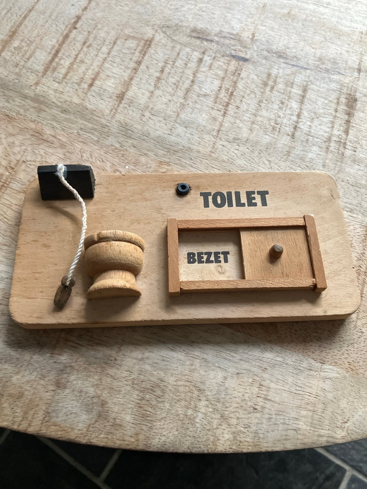 Vintage houten WC bordje 'Bezet/Vrij', Ophalen of Verzenden