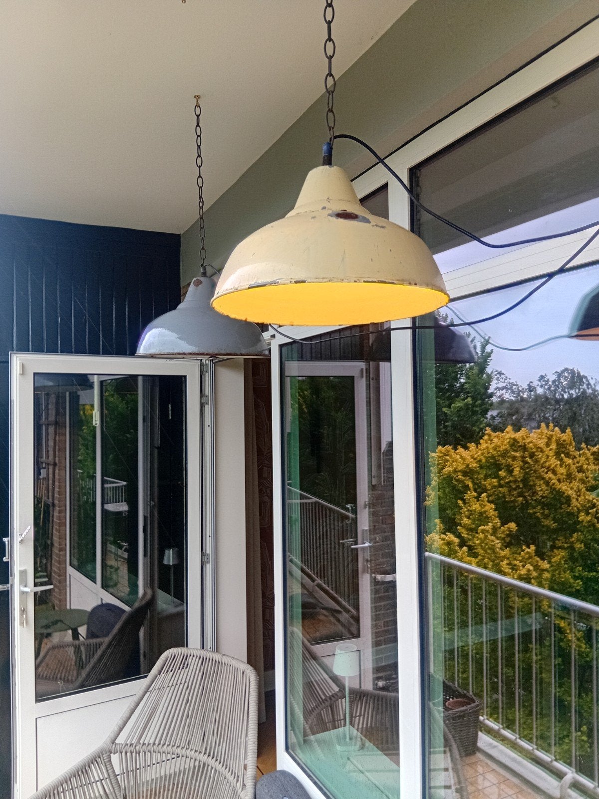 Vintage industriële lamp (duo), Ophalen, Gebruikt, Minder dan 50 cm