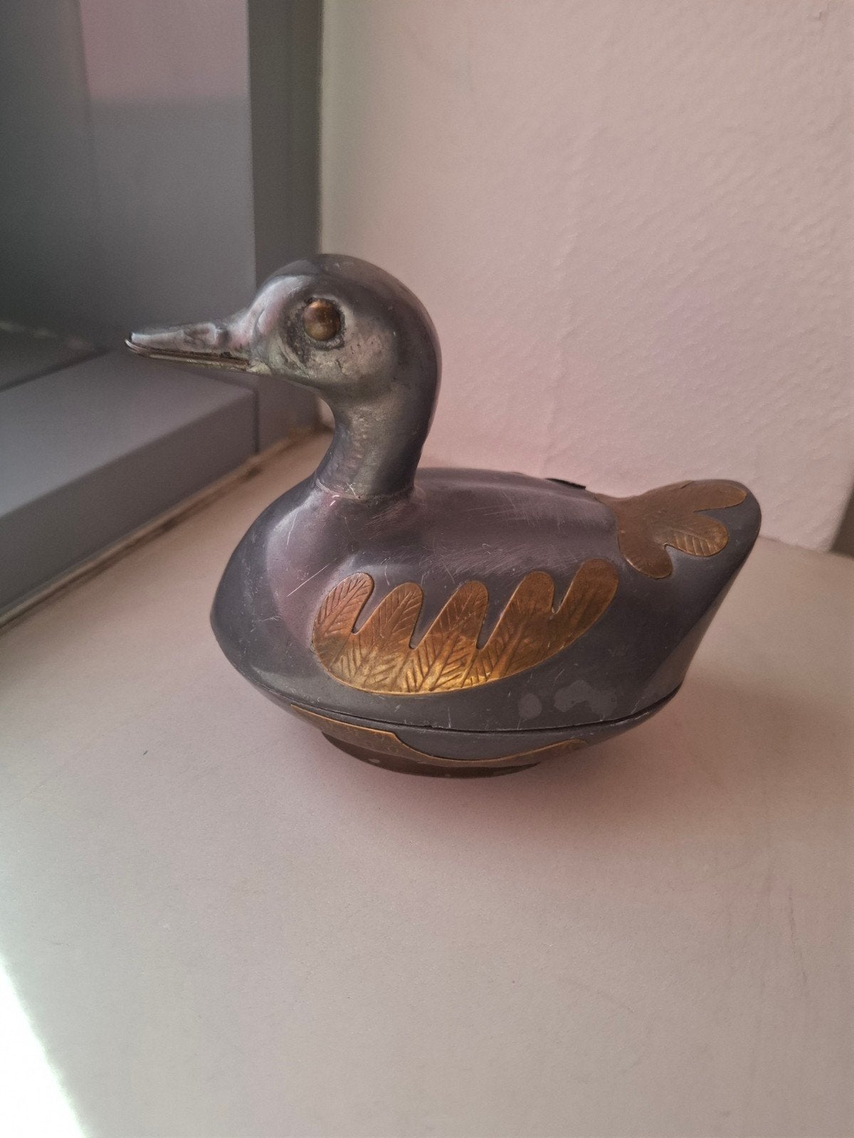 Vintage Tinnen Eend (sieradendoosje) uit Hong Kong, Antiek en Kunst, Ophalen of Verzenden