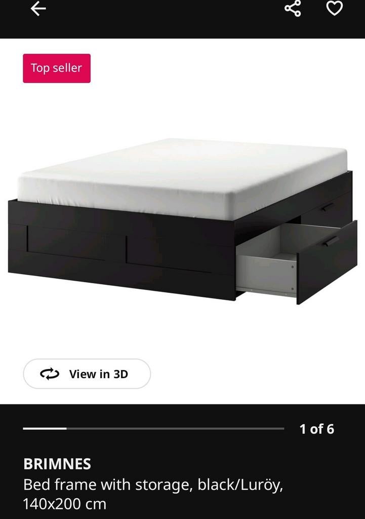 Brimnes Ikea bed, Huis en Inrichting, Slaapkamer | Bedden, Ophalen, Gebruikt, Zwart, Tweepersoons