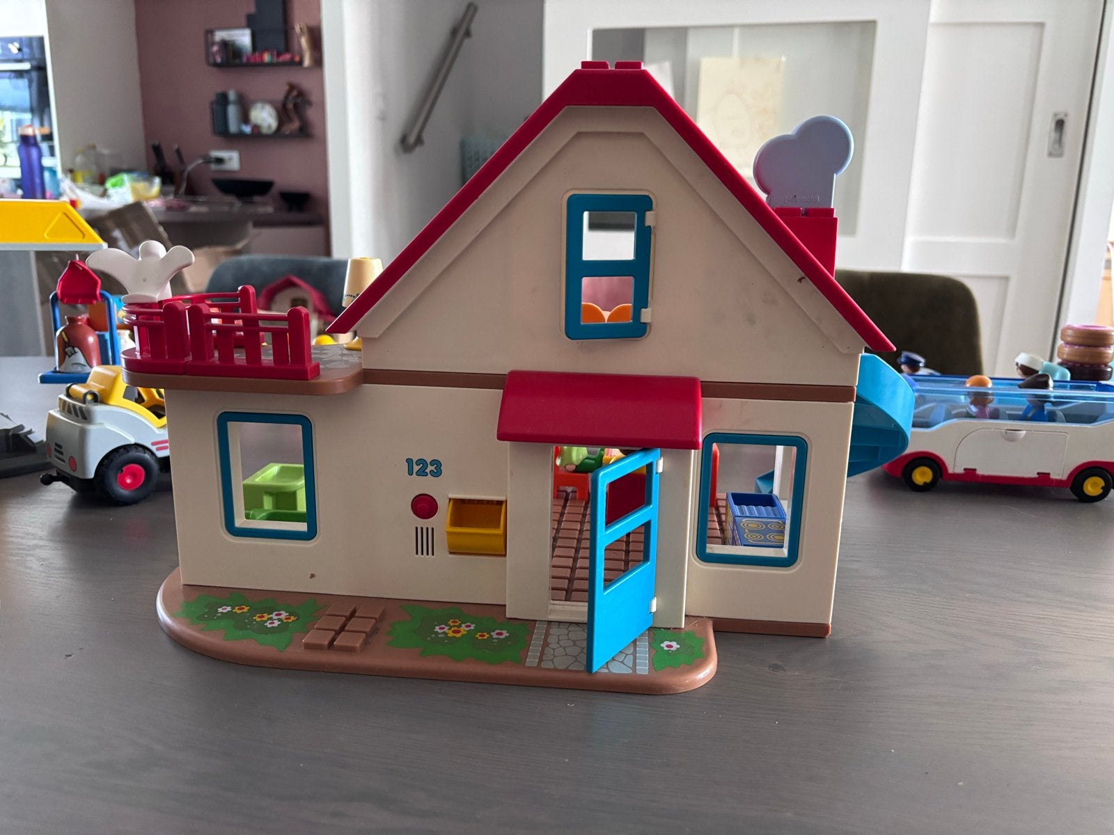 Grote Playmobil 1.2.3 collectie met huis, voertuigen en dier, Gebruikt, Gebouw, Complete set, 1.2.3