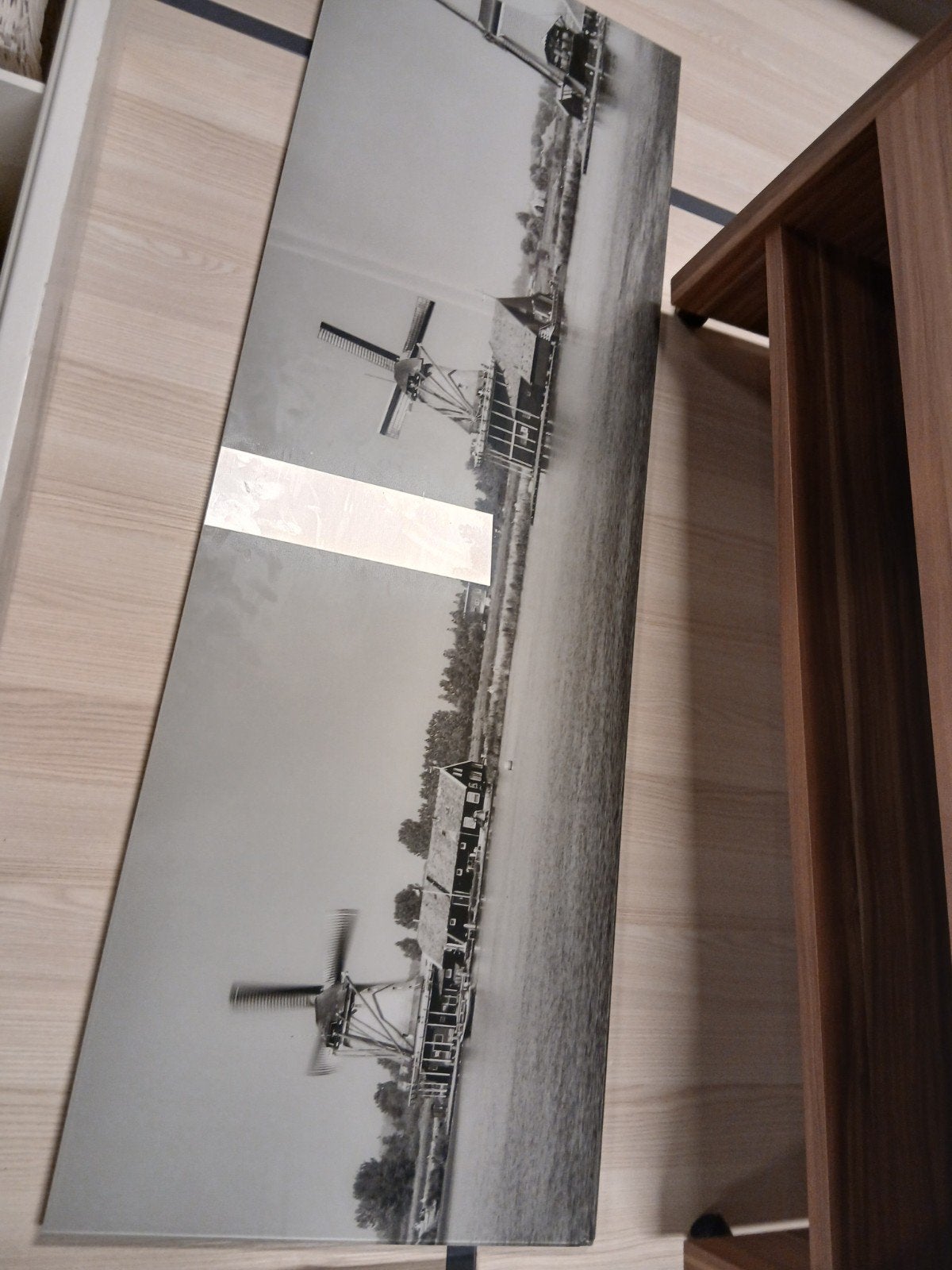 Molenlandschap Zwart-Wit Foto op Glas, Ophalen, Zo goed als nieuw, 100 tot 125 cm, Foto of Poster