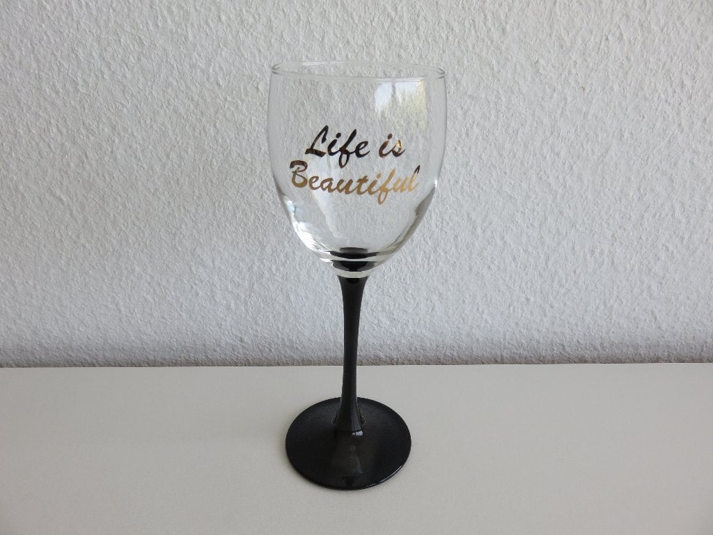 Luminarc France Life is Beautiful wijnglas met zwarte steel, Glas of Glazen, Ophalen of Verzenden, Overige stijlen, Glas