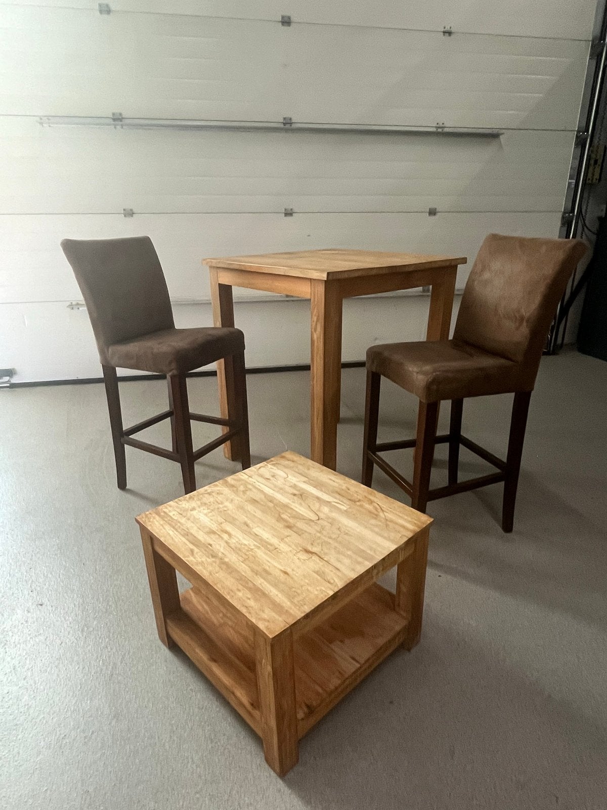 Houten bartafel met 2 barkrukken en bijzettafel, Huis en Inrichting, Ophalen, Gebruikt, 90 cm of meer, Hout