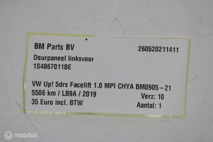 Foto 4 van Deurpaneel linksvoor VW Up 5drs 1S4867011BE