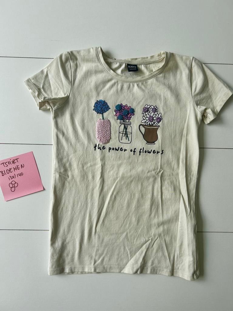 T-shirt flower power maat 134/140, Ophalen of Verzenden, Gebruikt, Meisje, Shirt of Longsleeve