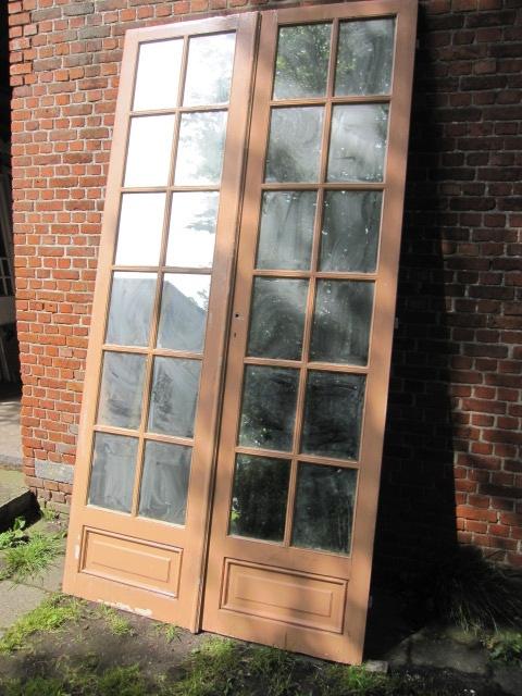 258,5hx133br Dubbele Franse eiken deuren met spiegelglas, Ophalen