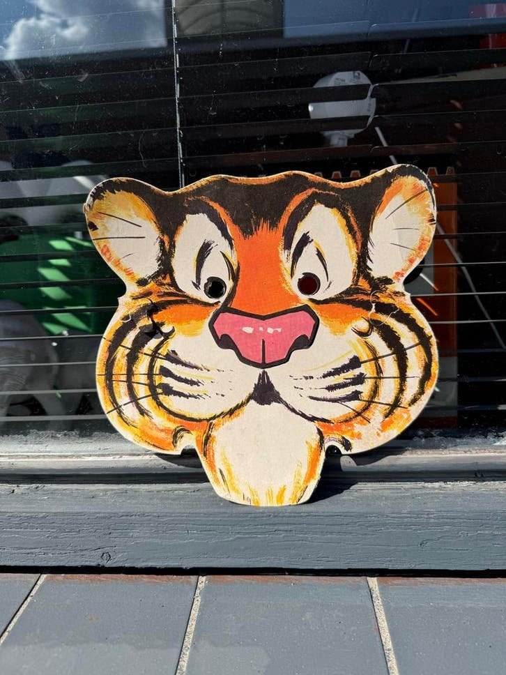 Vintage Esso Tijger Masker - Jaren '60 Reclame, Verzamelen, Reclamebord, Gebruikt, ., Ophalen of Verzenden