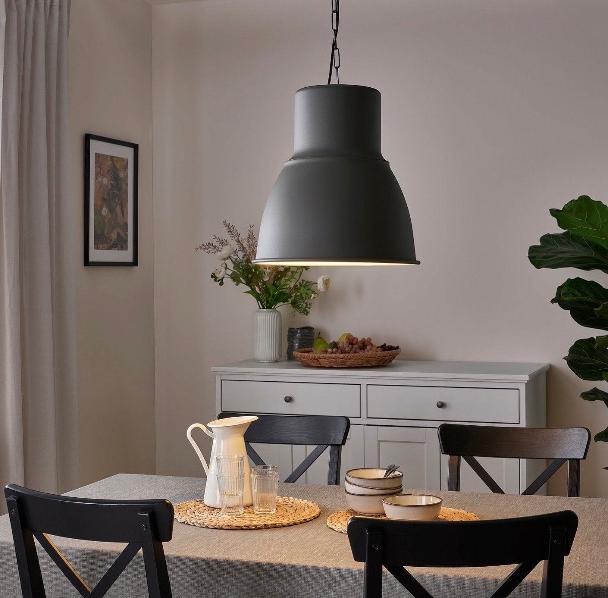 2x IKEA Industriële hanglamp hektar 38cm - Donkergrijs, Huis en Inrichting, Lampen | Hanglampen, Ophalen, E27 (groot), Zo goed als nieuw