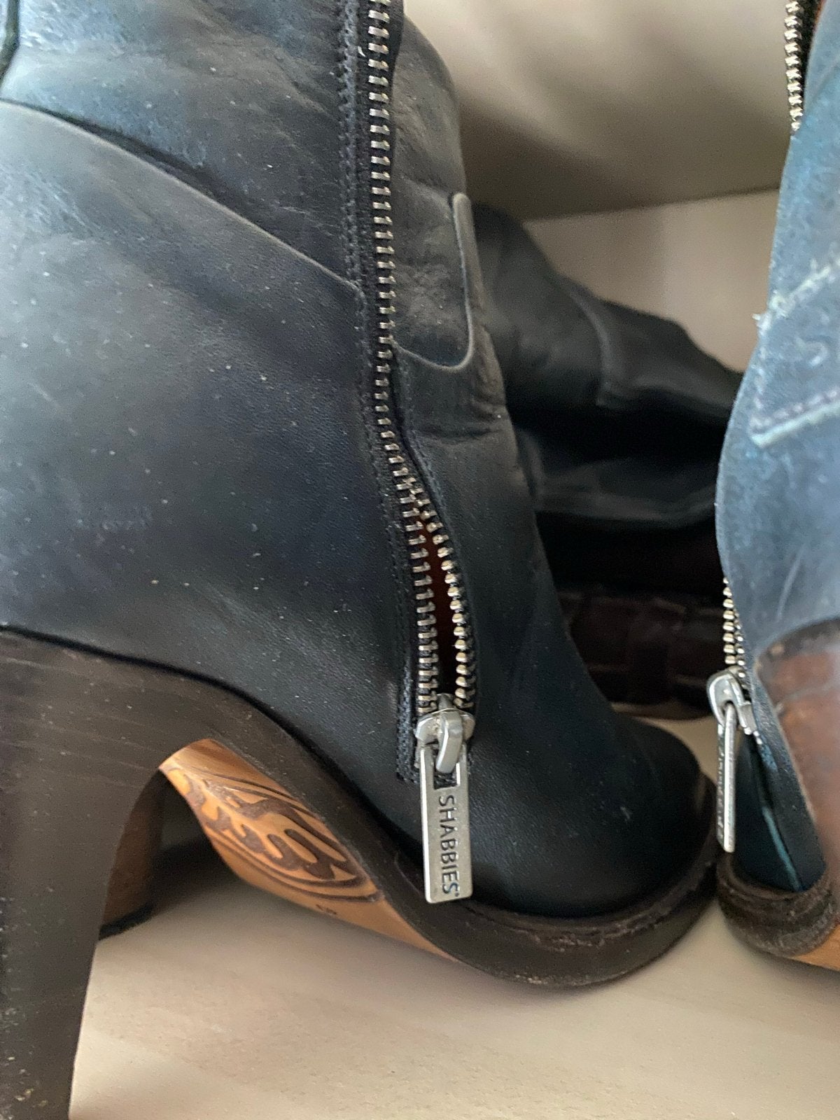 Shabbies Amsterdam leren enkellaarzen met hak, Kleding | Dames, Ophalen of Verzenden, Gedragen, Blauw, Lage of Enkellaarzen
