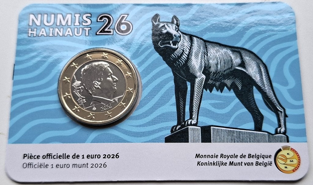 België 1 euromunt 2026 NumisHainaut Coincard, Verzenden, Losse munt