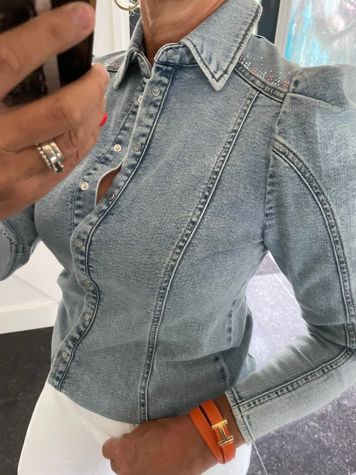 Dante6, super leuke en aparte jeansblouse, stretch, S, Ophalen of Verzenden, Zo goed als nieuw, Maat 38/40 (M), Blauw