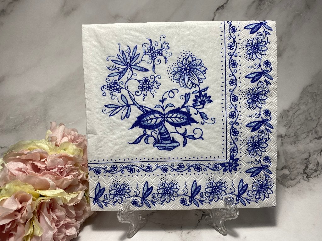 Knutsel servetten Delfts blauw rand bloemen decoupage nr 712, Ophalen of Verzenden, Nieuw