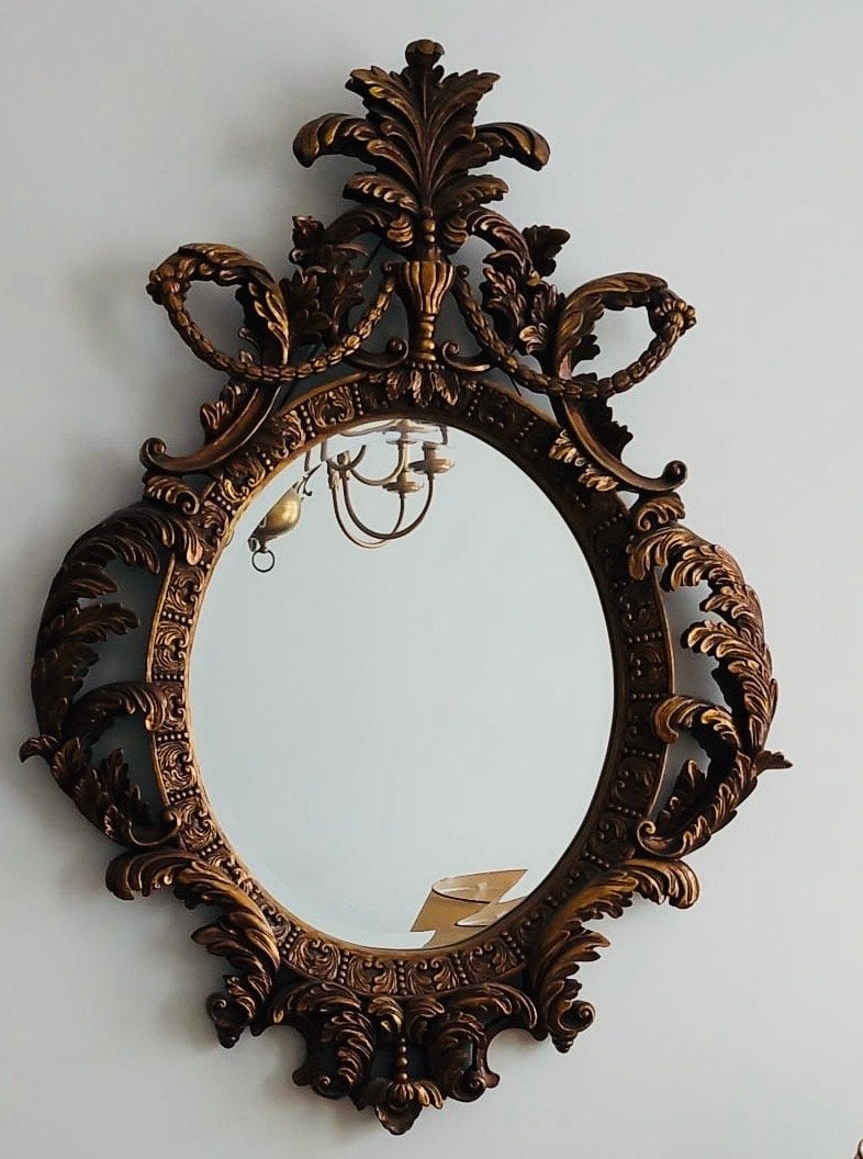 Antieke Barok Spiegel - Ovaal, Rijkelijk Versierd, Ophalen of Verzenden, Ovaal, 50 tot 100 cm, 100 tot 150 cm