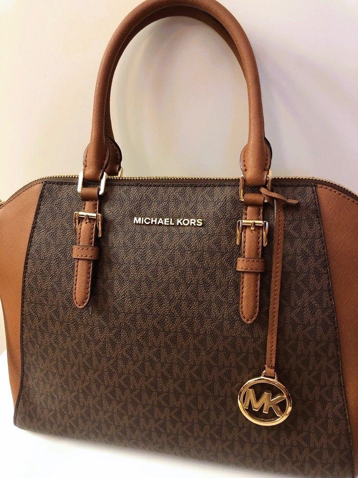 Originele Michael Kors grote tas handtas crossbody goud logo, Verzenden, Zo goed als nieuw, Bruin, Handtas