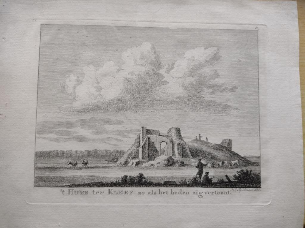 06 Kleef Het Huis in Rúine Kopergravure 18e Eeuw, Antiek en Kunst, Ophalen of Verzenden