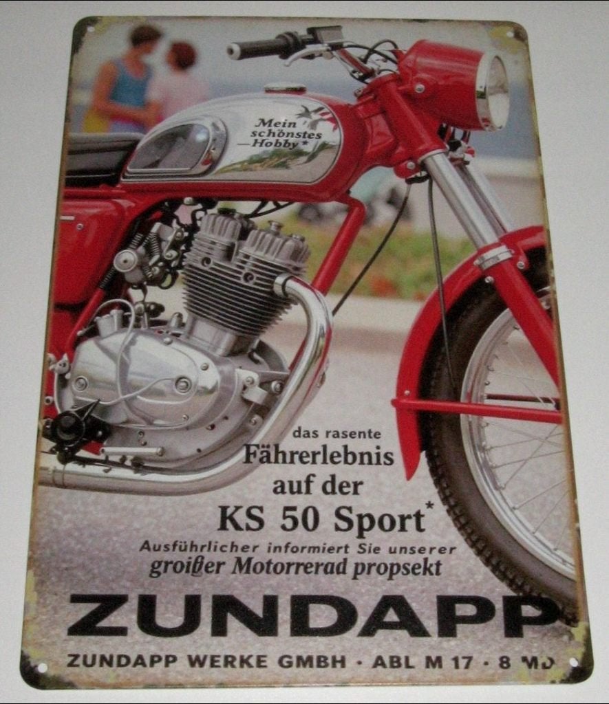 ZUNDAPP : Metalen Bord Oldtimer Zundapp KS 50 Sport, Verzenden, Nieuw, Reclamebord