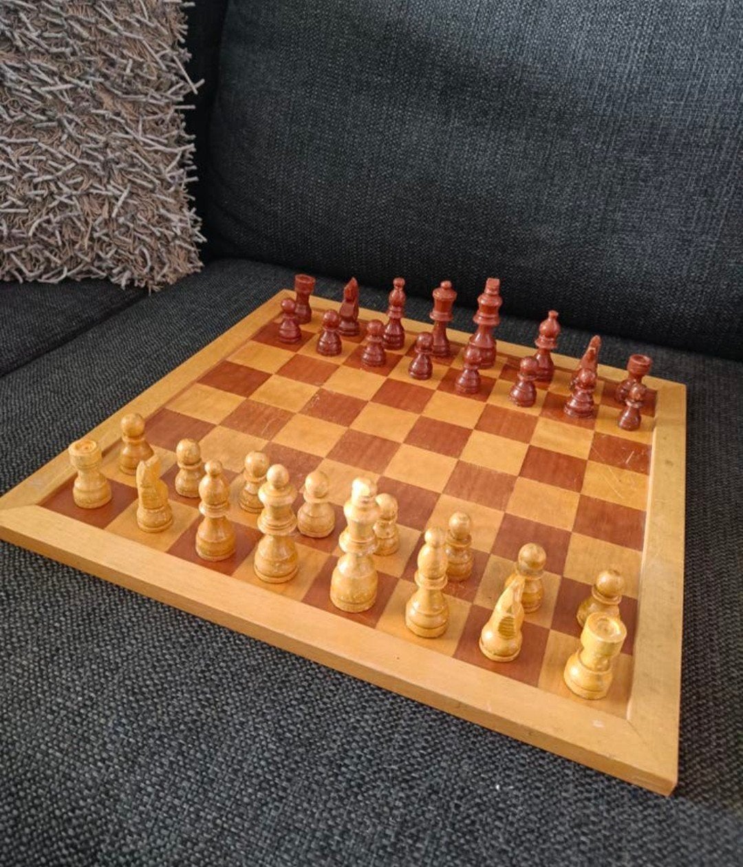 Houten homas dam/Schaakbord met stukken, Ophalen of Verzenden, Minder dan 500 stukjes, Gebruikt, Schaken