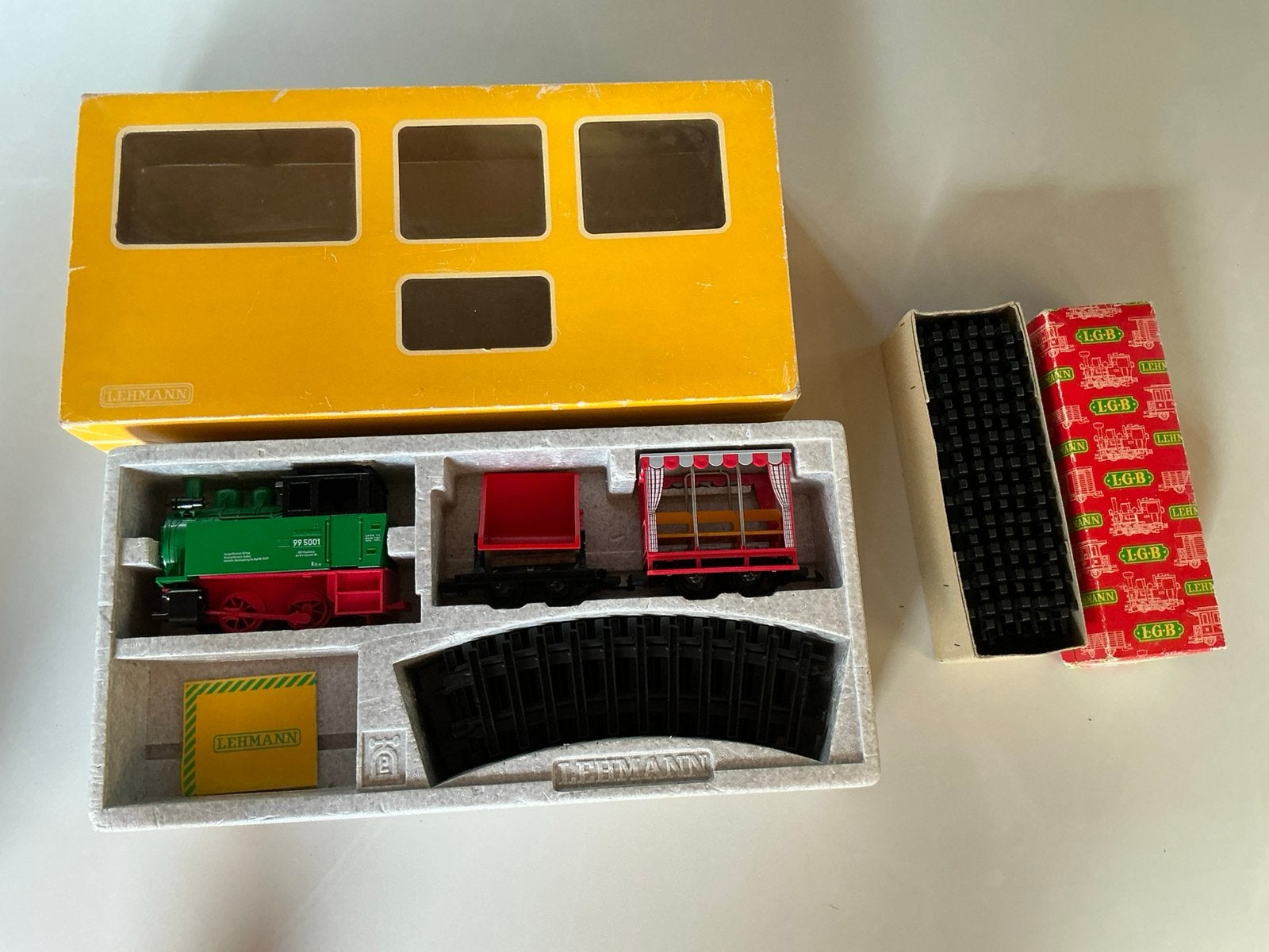 LGB Lehmann treinset compleet, met extra doos rails, Ophalen, Gelijkstroom, LGB, Gebruikt
