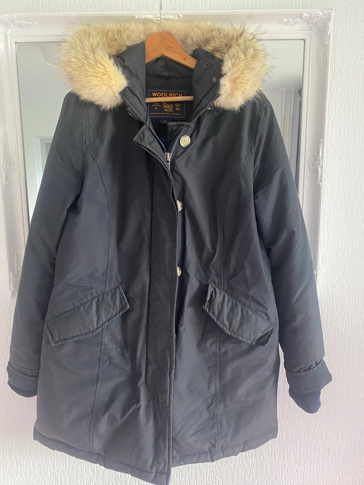 Woolrich Winterjas Dames XL - Blauw met Bontkraag €115, Kleding | Dames, Jassen | Winter, Verzenden, Gedragen, Maat 46/48 (XL) of groter