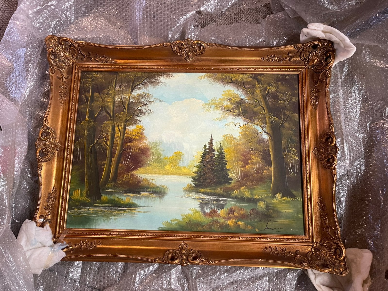 Schilderij met goudkleurige lijst, Antiek en Kunst, Kunst | Schilderijen | Klassiek, Ophalen