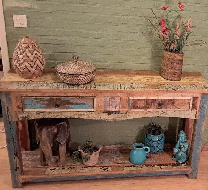 Unieke Sidetable Gerecycled Hout * Scrapwood * Landelijke St, Ophalen, Zo goed als nieuw, Landelijke, Brocante, Rustieke, 75 cm of meer