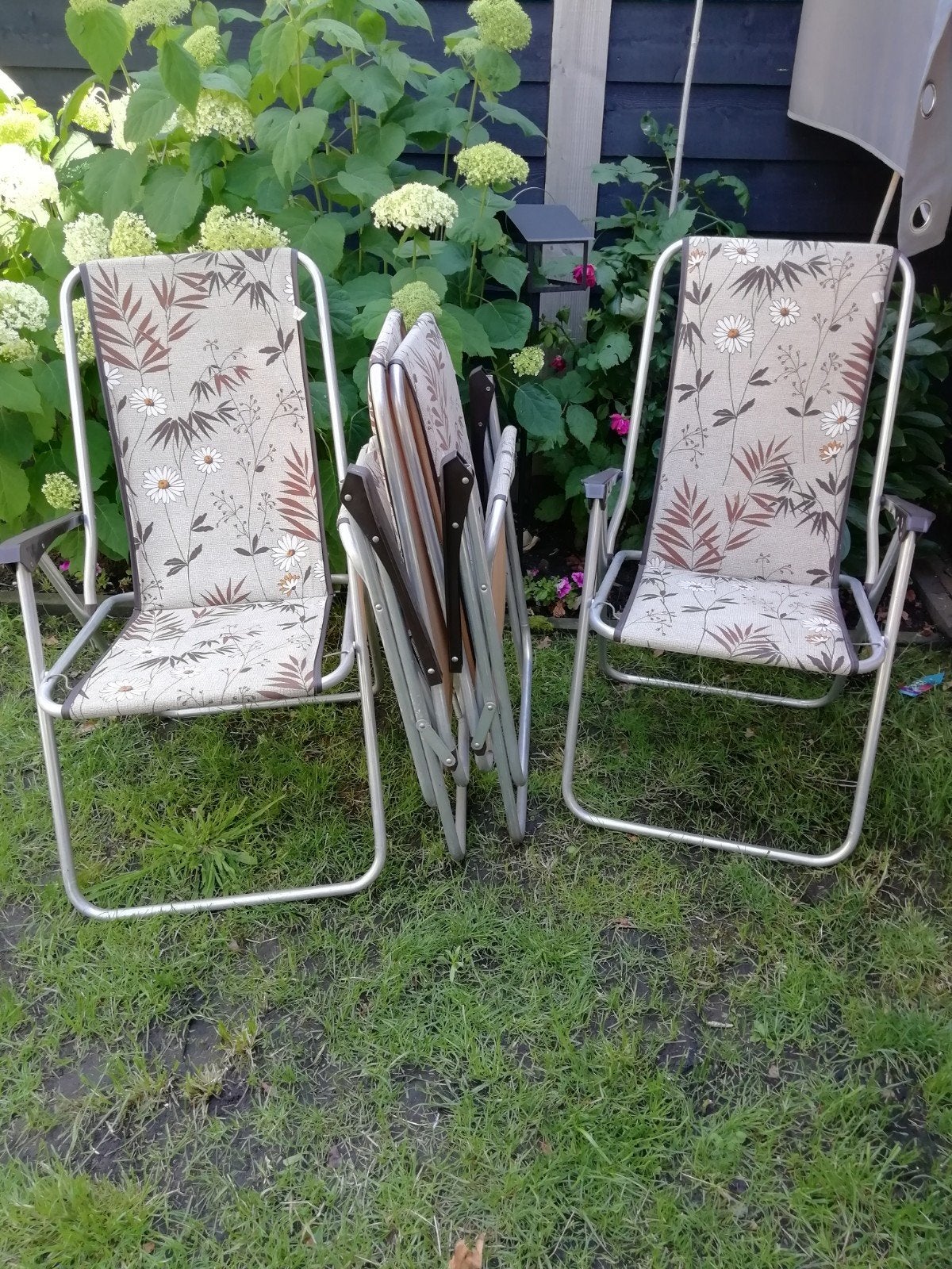 4 retro vintage bruin creme stoelen klapstoel campingstoelen, Ophalen, Gebruikt, Inklapbaar