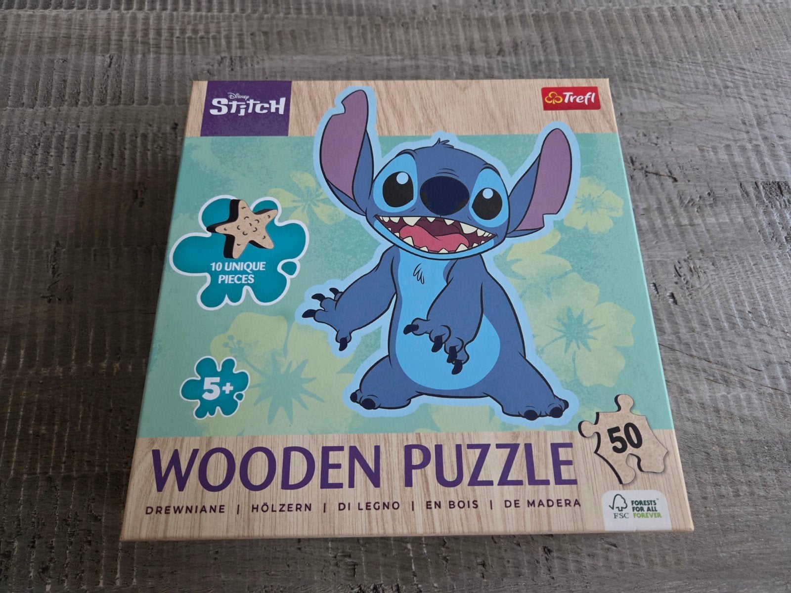 Disney Stitch Houten Puzzel 50 Stukjes, Zo goed als nieuw, Van hout, 6 jaar of ouder, Meer dan 50 stukjes