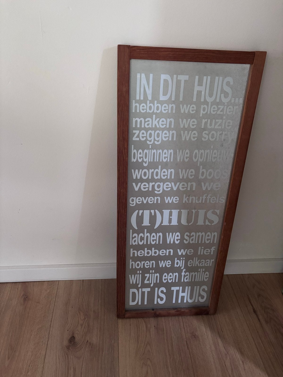 Sfeervol wandbord met inspirerende tekst over familie, Gebruikt, Zilver, Hout, Ophalen of Verzenden
