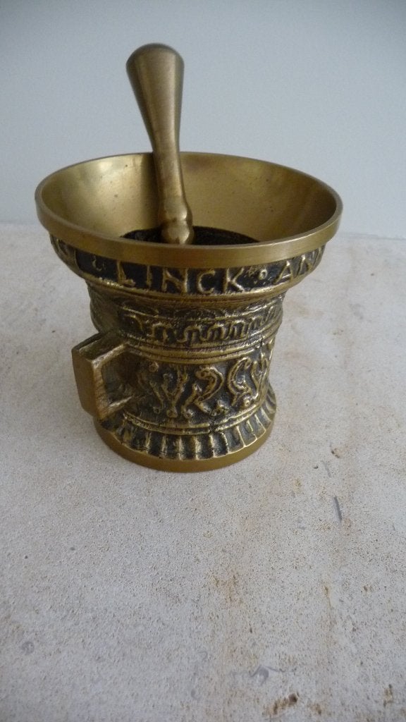 Antieke bronzen vijzel en stamper, Ophalen of Verzenden