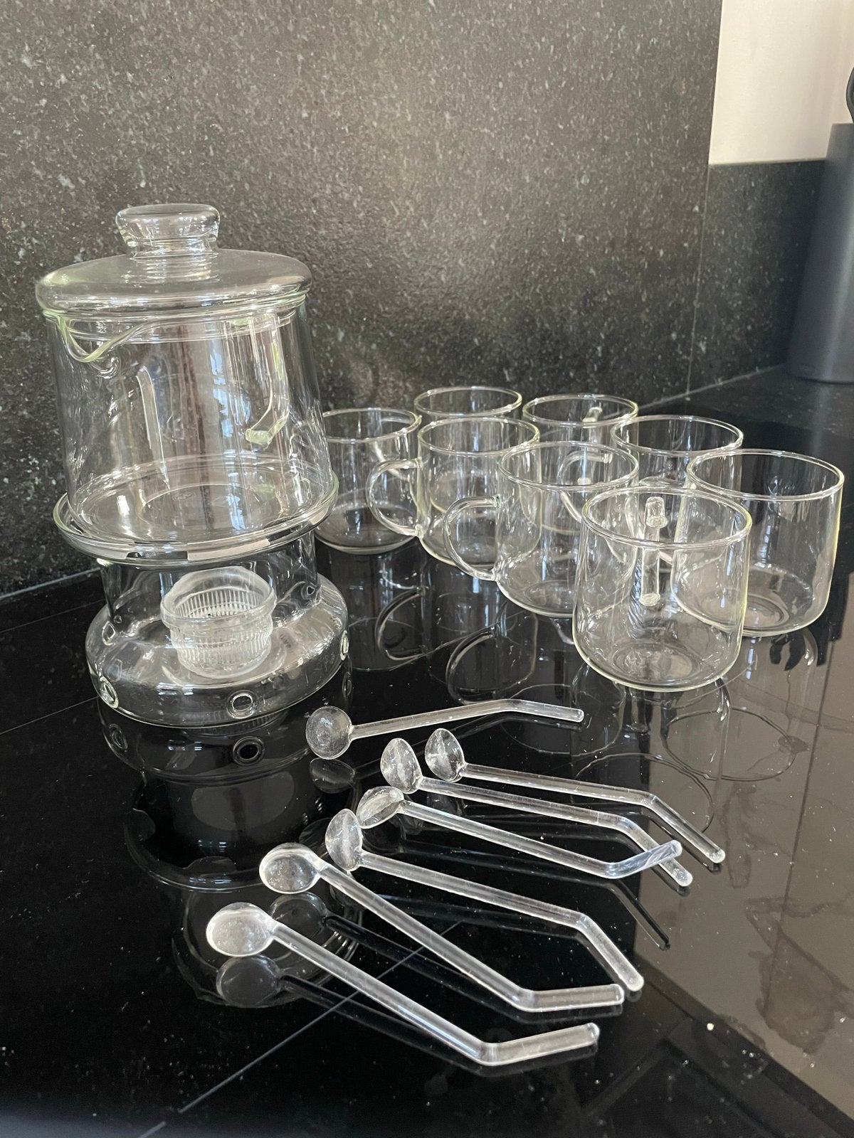 Glazen theeservies met theepot, theelicht en 8 theekopjes, Huis en Inrichting, Overige merken, Ophalen of Verzenden, Modern, Compleet servies