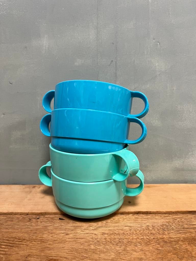Vintage kampeerservies soepkom plastic 1980 set/4, Overige materialen, Gebruikt, Ophalen of Verzenden, Kom(men)
