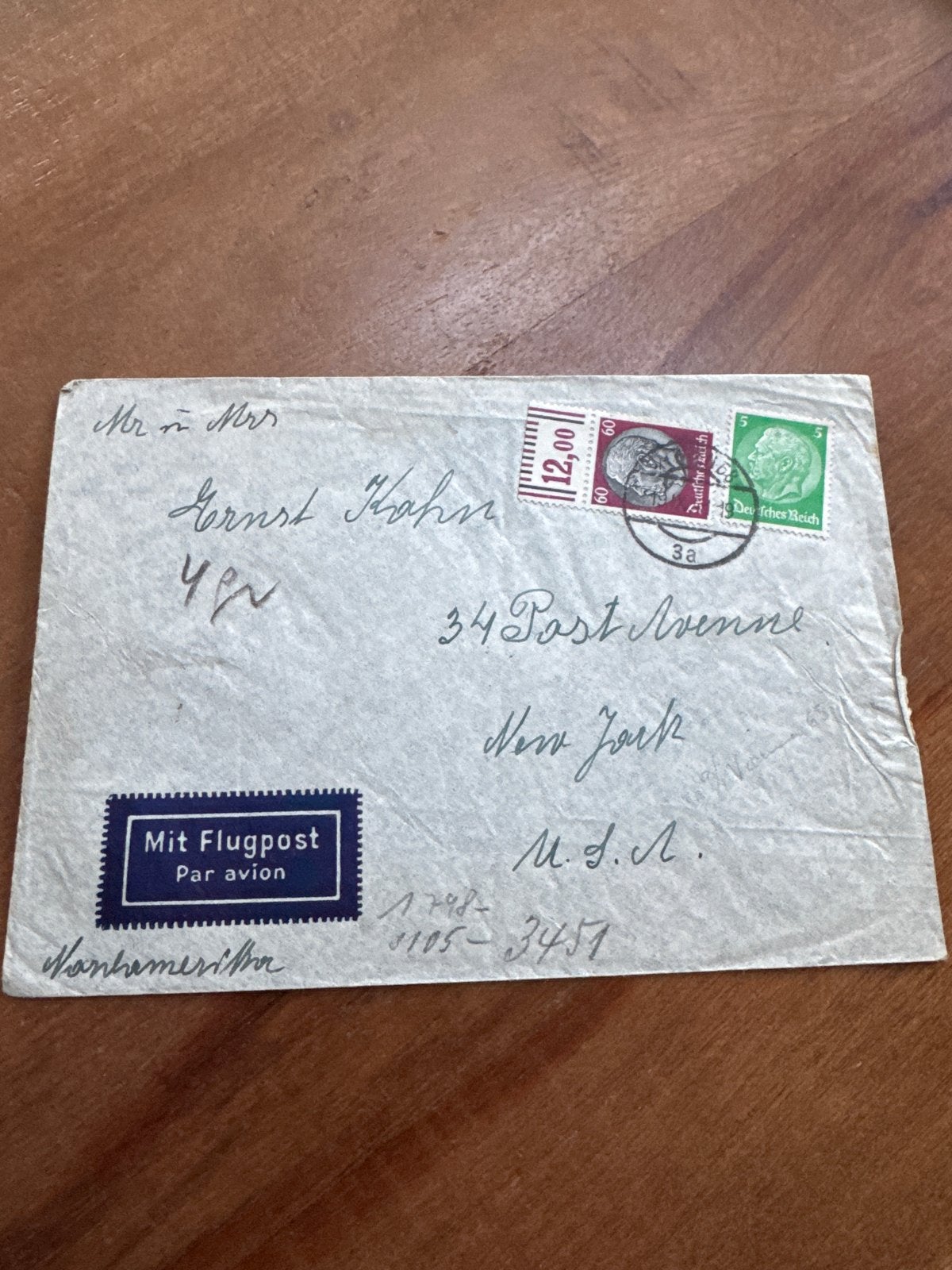 Judaica: WOII luchtpost envelop met Hindenburg postzegels, Verzamelen, Ophalen of Verzenden