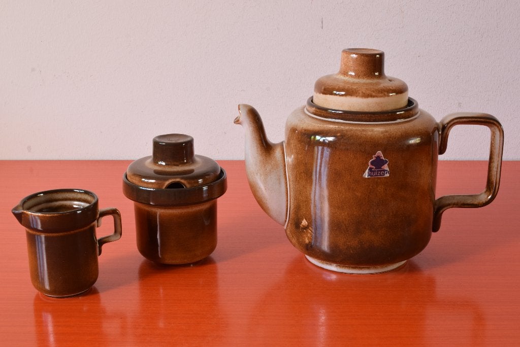 Retro vintage De Driehoek theepot / koffiepot met roomstel, Huis en Inrichting, Keuken | Servies, Overige typen, Ophalen of Verzenden