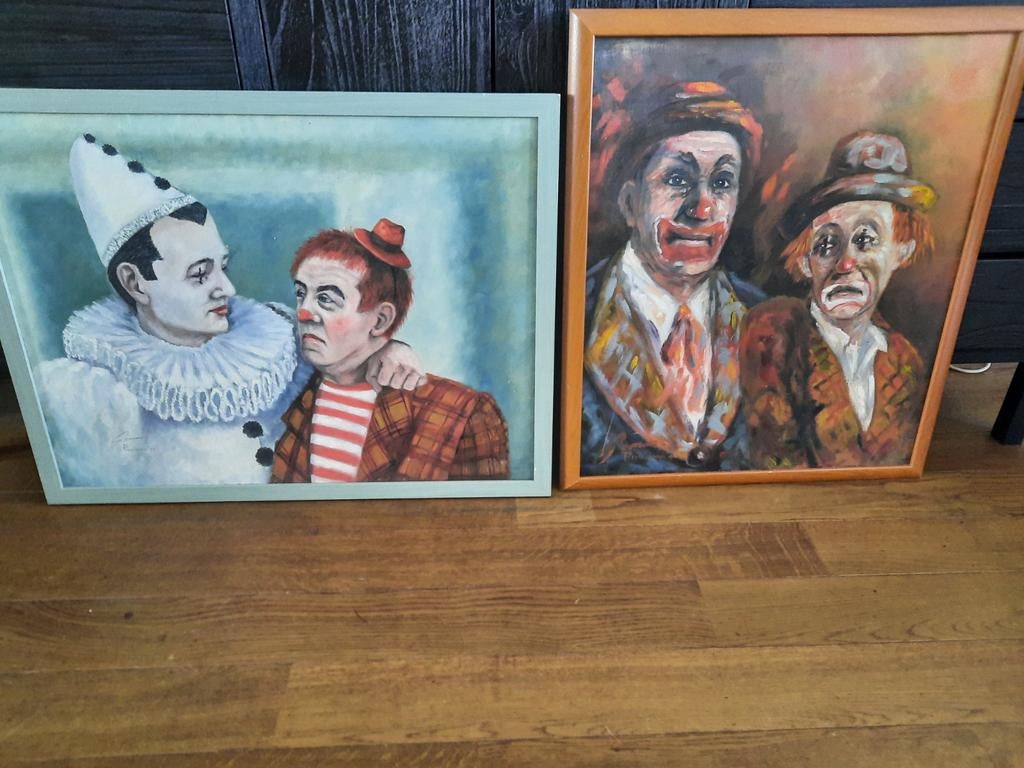 2x Olieverf Schilderijen Clowns - Gemma Peerenboom, Antiek en Kunst, Kunst | Schilderijen | Klassiek, Ophalen of Verzenden