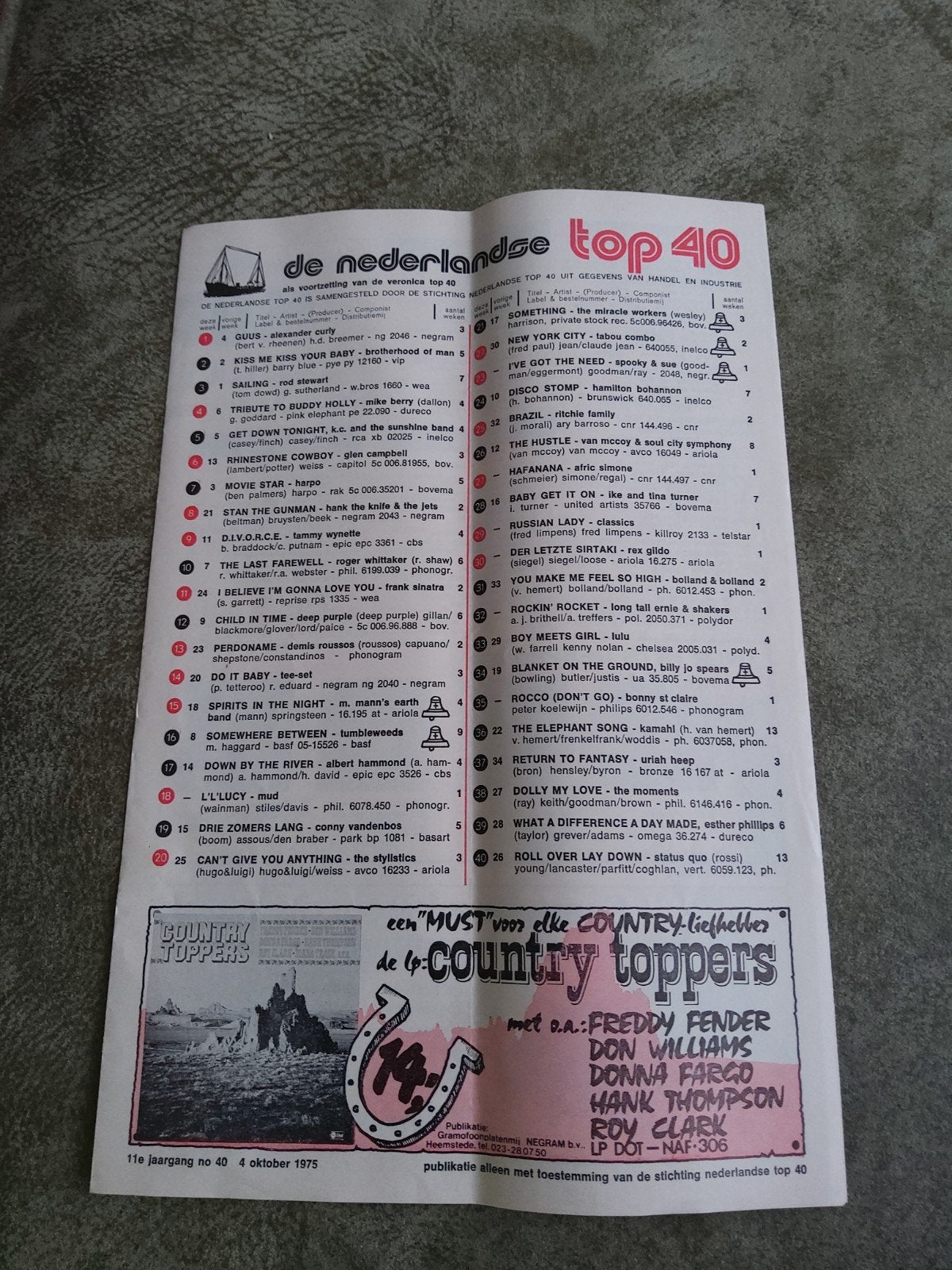 Veronica top 40:    4 okt.  1975, Verzamelen, Ophalen of Verzenden, Zo goed als nieuw, Boek, Tijdschrift of Artikel