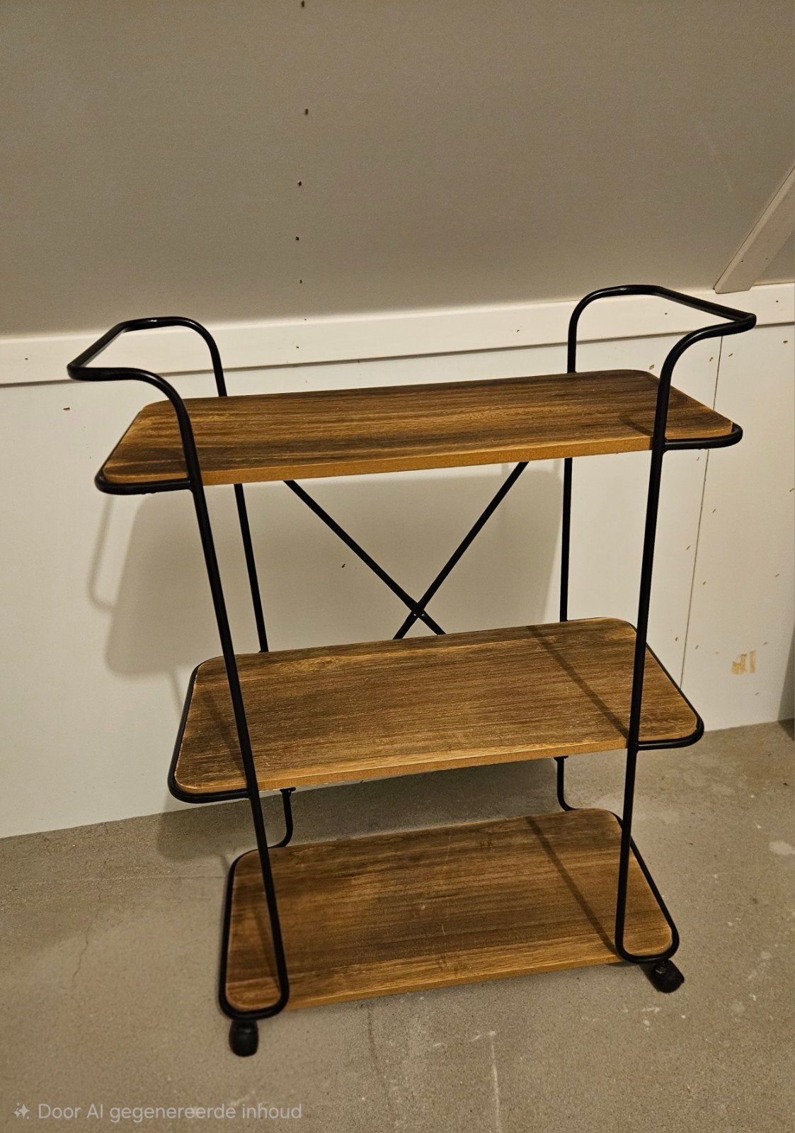Vintage serveerwagen/trolley met 3 houten bladen, Huis en Inrichting, Ophalen, Gebruikt