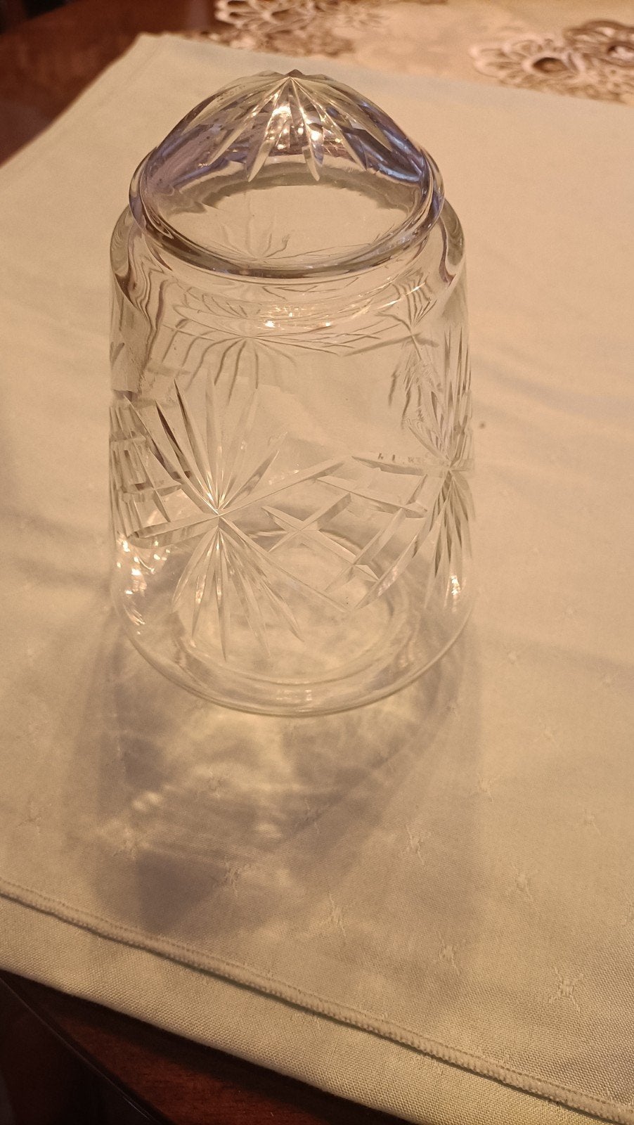 Glaskapje met geslepen patroon - 16cm hoog, klem 78mm, Ophalen of Verzenden