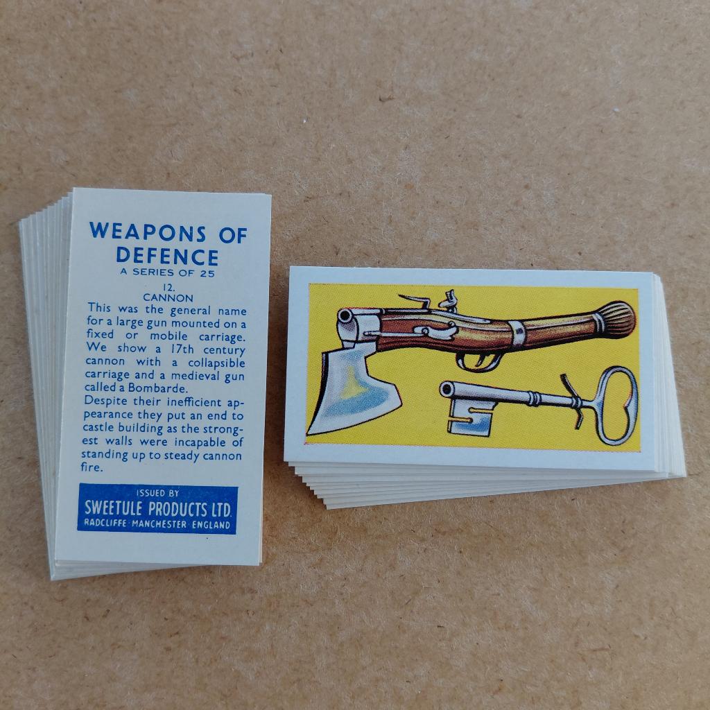 Weapons of Defence complete set 25 trade cards Sweetule 1959, Verzamelen, Militaria | Algemeen, Landmacht, Overige typen, Overige gebieden