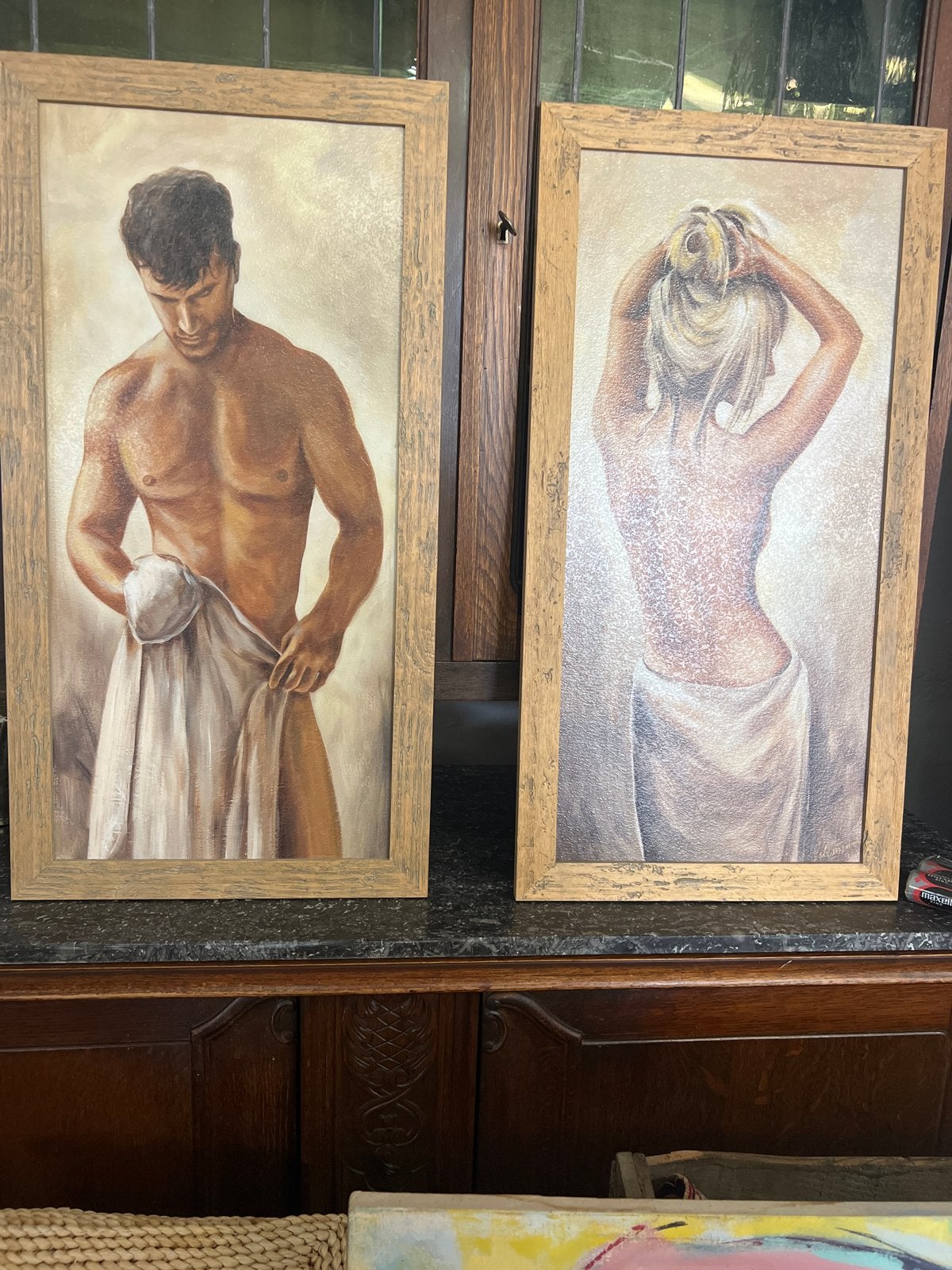 Twee handgeschilderde schilderijen: Man en Vrouw, Ophalen, Klassiek, Handgeschilderd, Portret of Personen