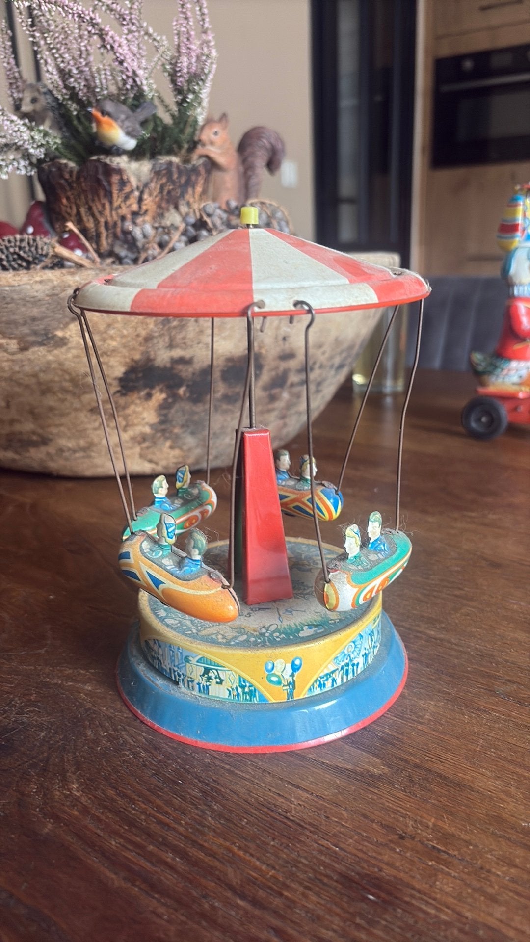 Vintage blikken mechanisch carrousel / kermisspeeltje – oud, Antiek en Kunst, Ophalen of Verzenden