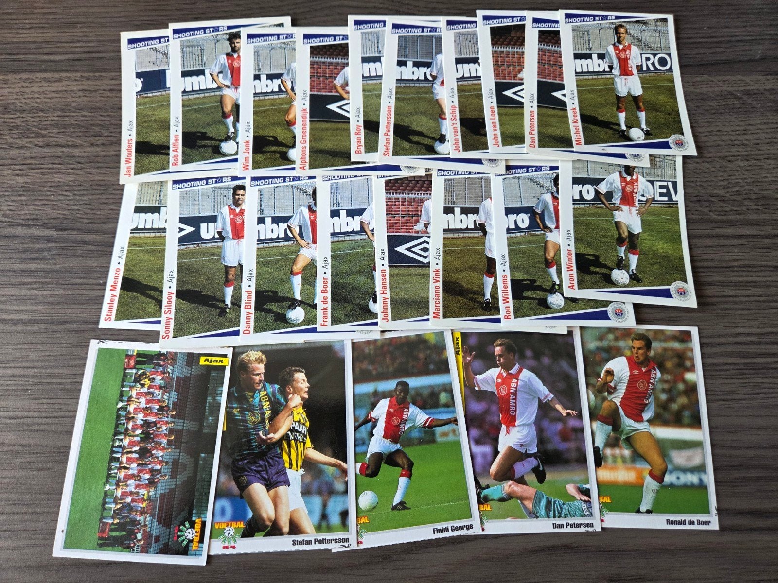 stapeltje Ajax voetbal kaartjes panini 94 + shooting stars, Ophalen of Verzenden, Gebruikt, Ajax, Poster, Plaatje of Sticker