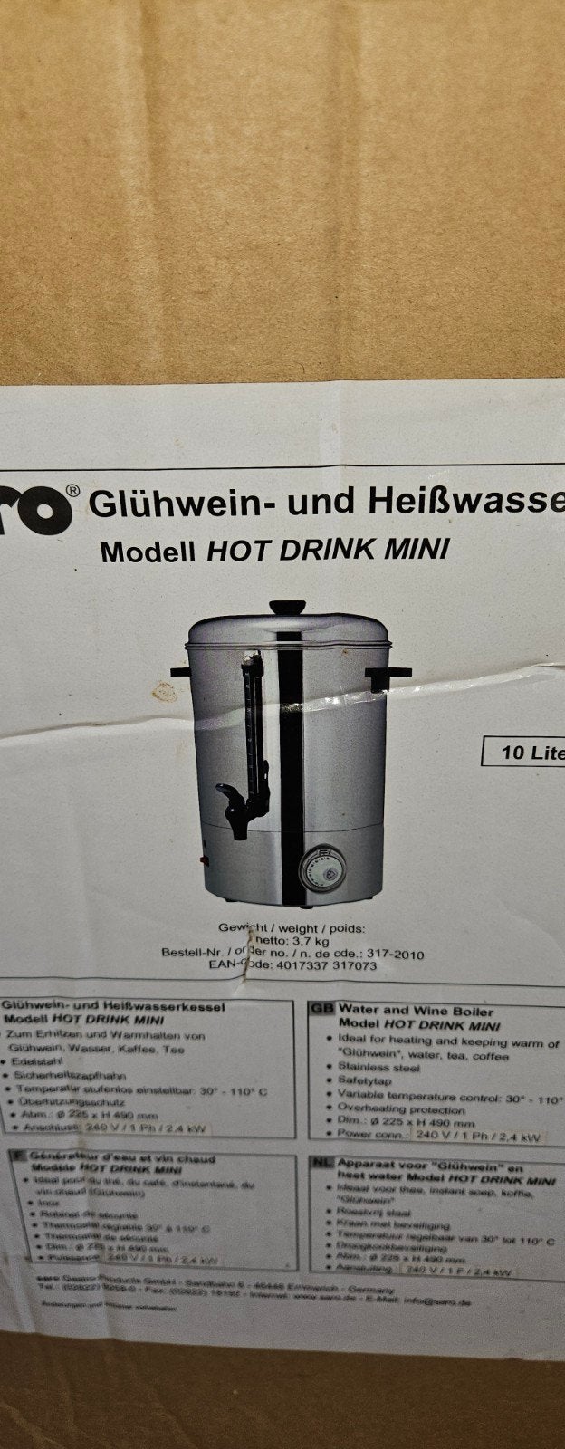 Glühwein- en Heetwaterketel - 10 Liter RVS, 2 liter of meer, Ophalen, Gebruikt, Rvs