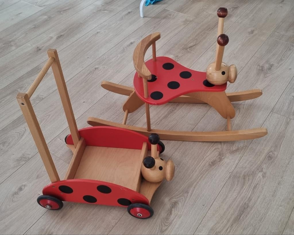 Loopkarretje en schommel'paard', lieveheersbeestje, hout, Kinderen en Baby's, Speelgoed | Houten speelgoed, Ophalen