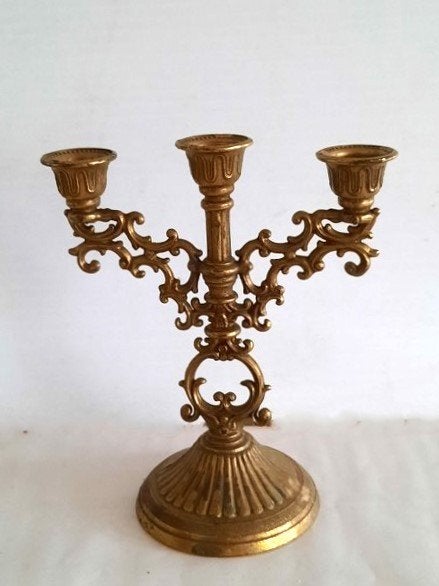 Vintage Italiaanse messing Mini Kandelaar 3-Armig – Gada (2), Ophalen of Verzenden