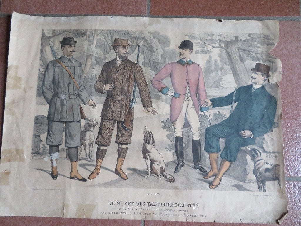 Antieke heren modeplaat - prent., 1800 - 1899, Overige technieken, Mode, Ophalen of Verzenden